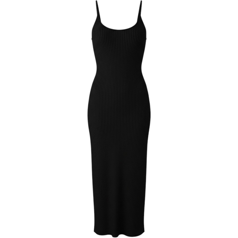 Zara Ribbed Knit Bodycon Black Midi Dress Small Sleeveless Stretch Scoop Neck